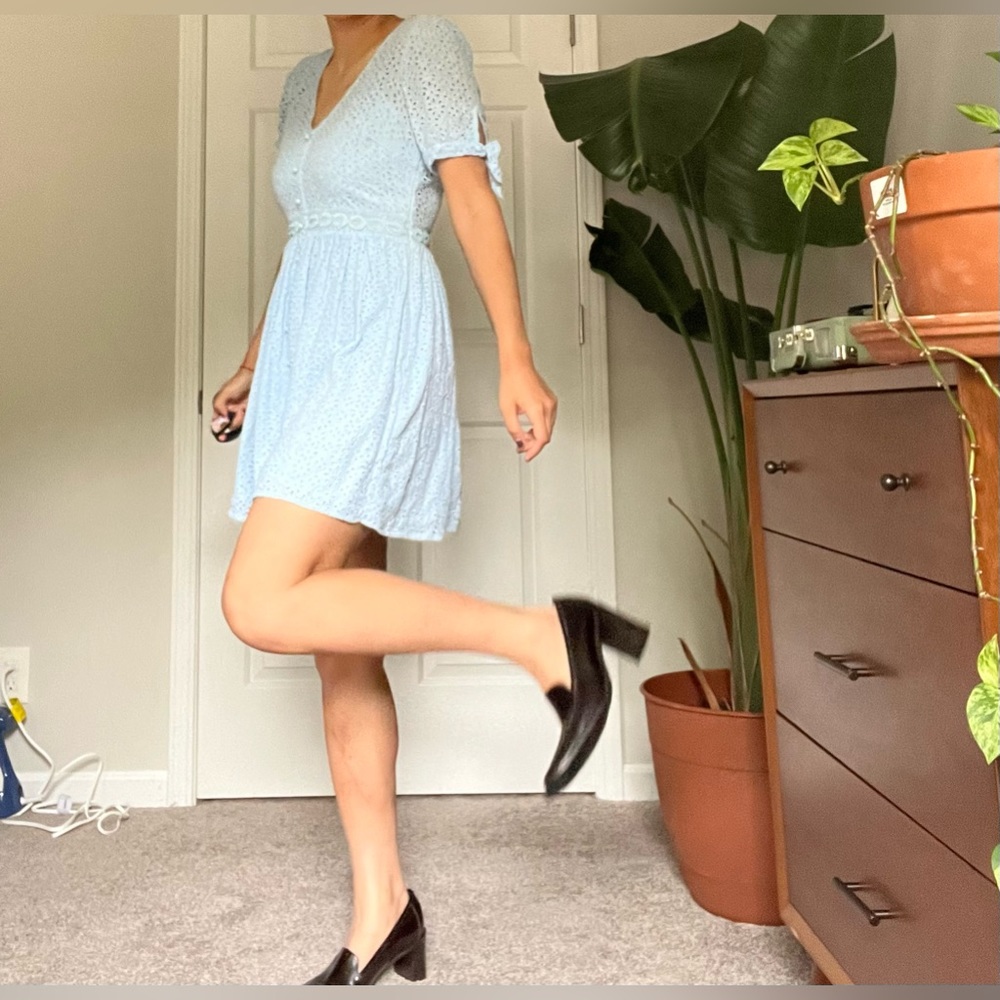 Aqua Light Blue Eyelet Midi Dress - Picture 6 of 16